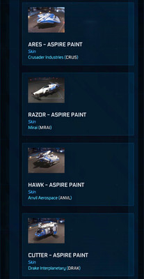 Star Citizen Aspire Paint Skins Bundle DLC (Ares, Razor, Hawk, Cutter) PC