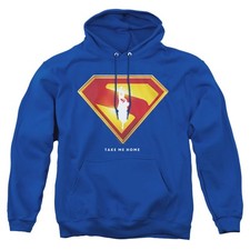 Superman 2025 Movie Take Me Home Shield Adult Pull-Over Hoodie, Royal, S-3XL