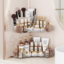 2-Tier Corner Bathroom Counter Organizer with Top Toothbrush Holders,Large Ma...