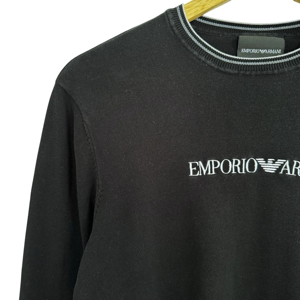 Sudadera Emporio Armani Para Hombre Cuello Redondo Pequeña Negra Logo 100% Algodón Auténtica Foto 3 de 4