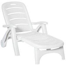 Pool Lounge Chair w/ Wheels, Reclining, Folding, White