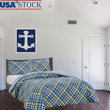 Boys Reversible Comforter Set Twin Microfiber Plaid Bedding 2-Piece Sham New