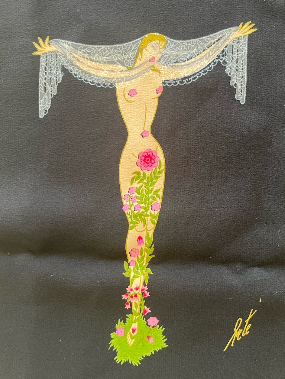 Vintage Erte For Carry Back LTD Silk Alphabet Scarf Letter T. Italy.