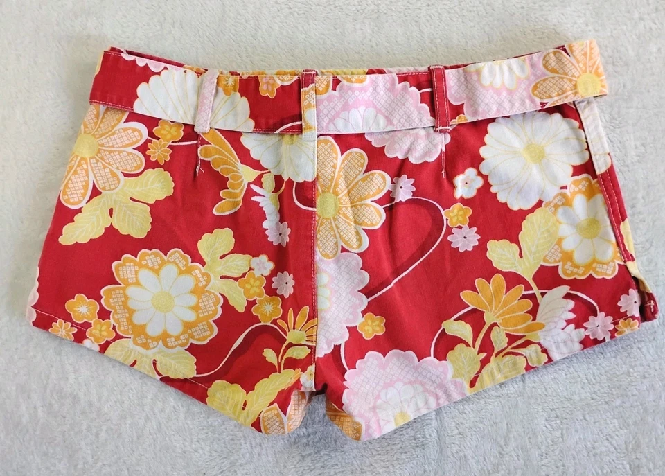 Pantalones Cortos Abercrombie & Finch Para Mujer Talla 4 Rojo Floral Con Cinturón 100% Algodón Foto 2 de 4