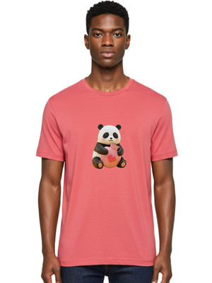 Panda-Holding-Piggy-Bank Mens Graphic Tee, 100% Cotton, Casual Summer Wear