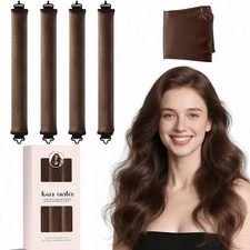 5pcs Heatless Curls Overnight, Satin Scarf Hair Curler Medium, Brown
