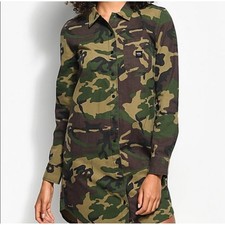 Vans Camo Shirt Dress Womens Small Green Camouflage Canvas Longline Utility
