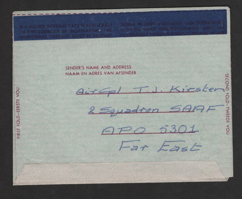 SUDÁFRICA AÑOS 50 COREA APO 5301 2 ESCUADRONES SAAF FUERZAS LIBRES AEROGRAMA Foto 2 de 2