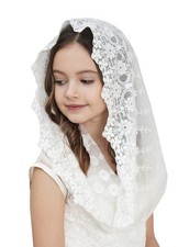 Flowergirl Veils First Communion Veil Lace Floral Edge Veil Headwrap for Gril...