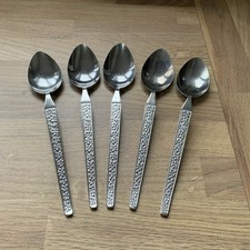 Vintage Cutlery/ Flatware Dessert Spoon with Embossed Floral Handle Stainless x5