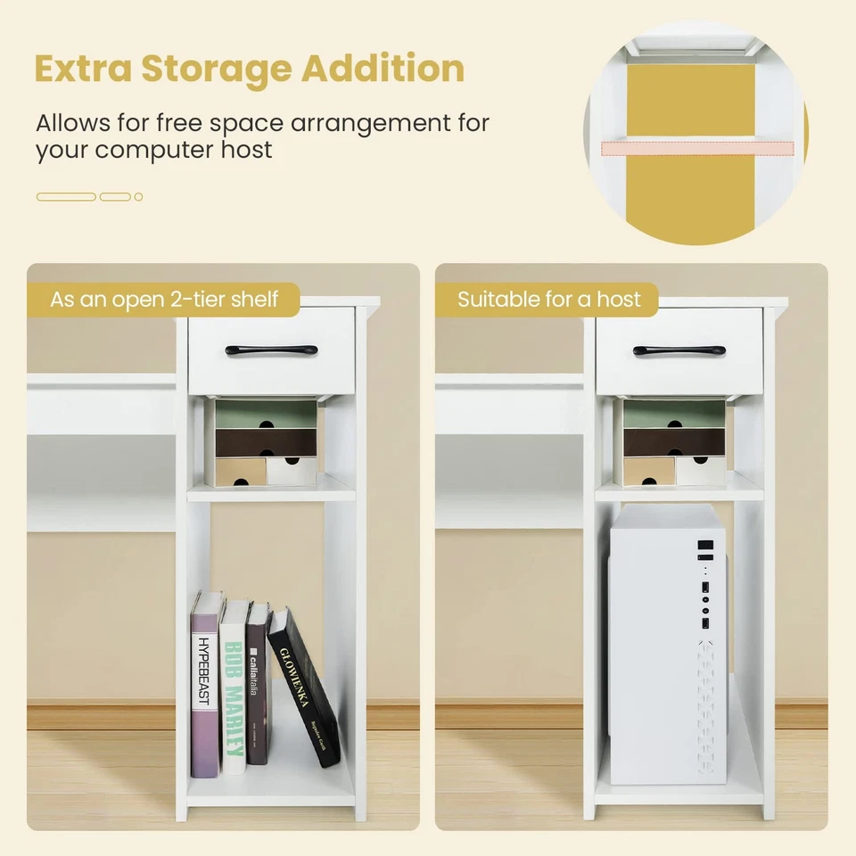 Escritorio de Ordenador Blanco, Escritorio de Estudio de 40" con Cajones y Estantes para Impresora,... Foto 4 de 4