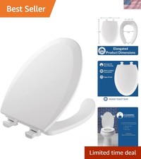 ELONGATED Open Front Toilet Seat - No Wiggle, Durable Enameled Wood