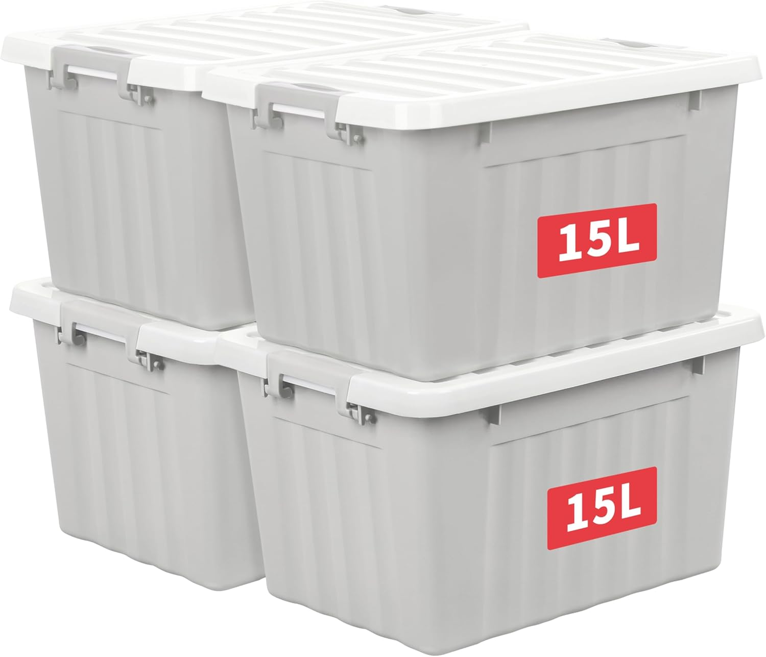 15L*4 Storage Boxes with Lids| Plastic Storage Box with Secure Side Latches| Sta
