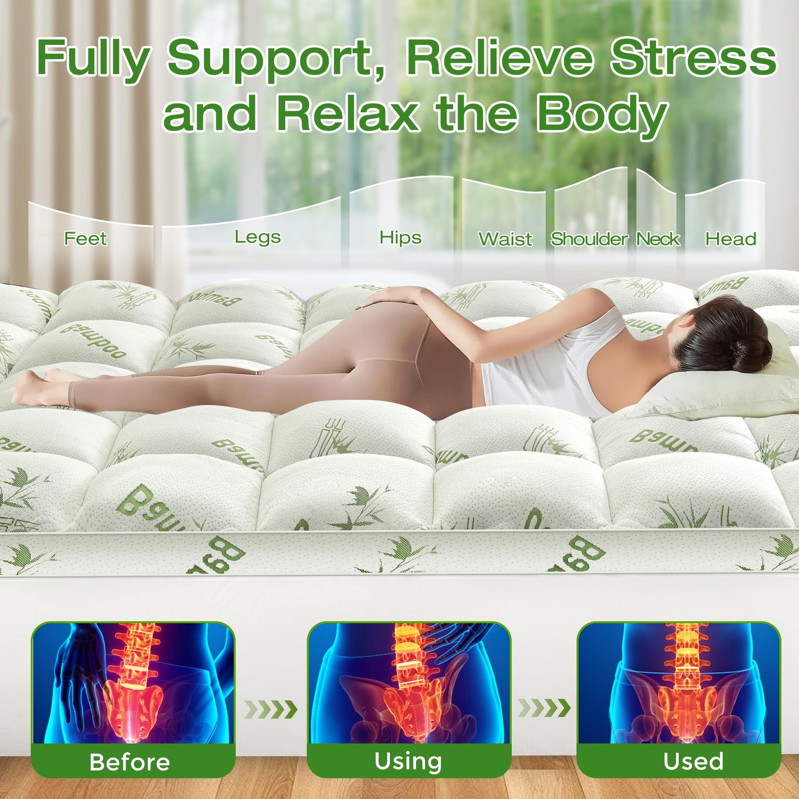 Easthome Mattress Topper Queen Size Viscose Derived from Bamboo, Thick Soft P...