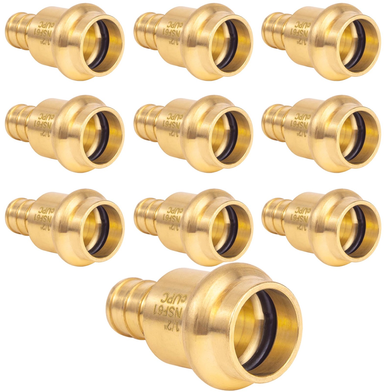 1/2" Copper Press x 1/2" PEX Crimp Brass Adapter, Lead-Free Press Fitting for...