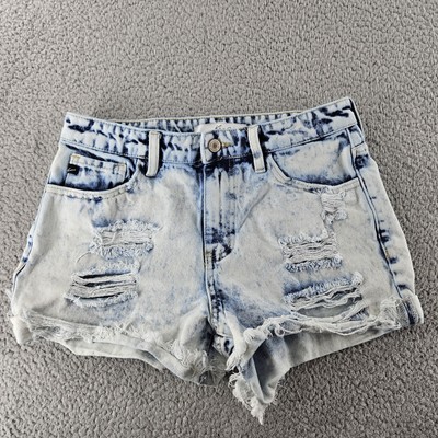 Kancan Jean Shorts Women 26 (29x2) Blue Distress Cuffed Acid Wash Jorts Cut Offs