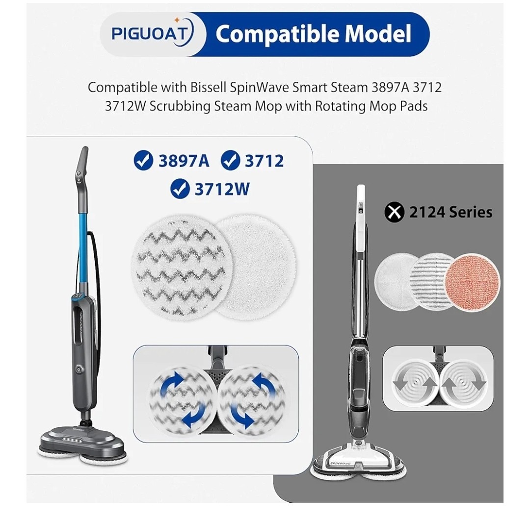 6 Pack 3897A Pads Fit for Bissell SpinWave SmartSteam Scrubbing Steam Mop Cleane