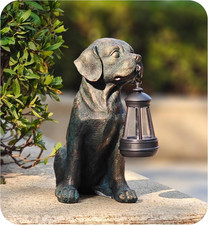 Solar Resin Dog Statue - Garden Art Figurine Dog for Yard Patio