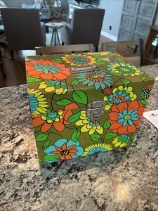 Vintage Retro 70s Ballonoff Metal Tin Mod Flower Power Porta File Box & Key
