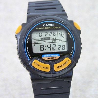 90s Retro Casio JC-11 Jog Walk Digital Watch Black Resin Running Japan Rare