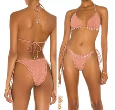 BNWT Zimmermann Women Cassia Bikini Swim Beige Crochet Two-piece Size Uk 12 £210