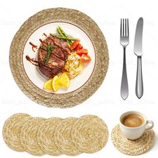 Table Mats Set of 6 Woven Placemats Round Placemats & 6 Coasters Heat Resistant