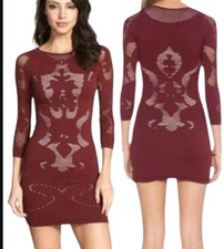 Free People Cutout Bodycon Mini Dress Stretch M Burgundy 
