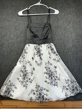 Teeze Me Black Satin and White Floral Embroidered Tulle Party Dress
