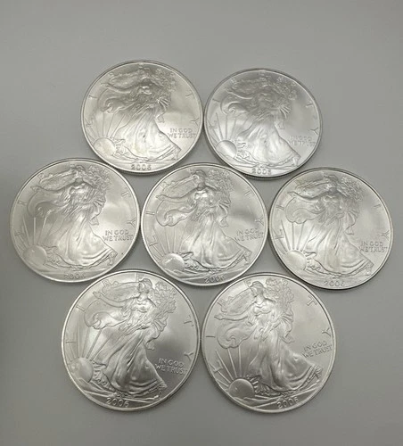 Lot of (7) 2006 American Silver Eagle 1 Oz Coins As Seen In Photos BU Condition