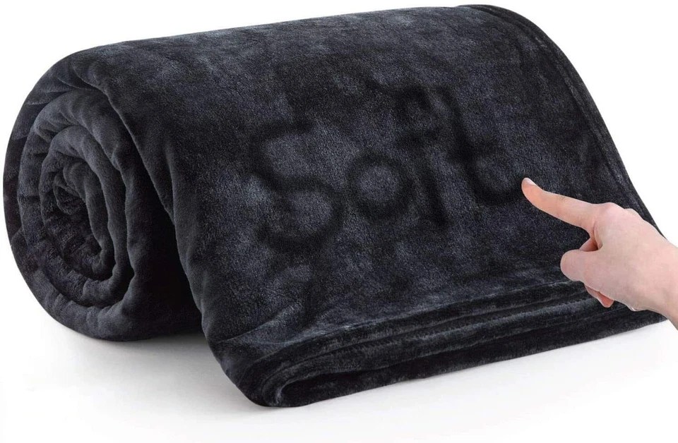 Black Mink Fleece Throws Super Soft Reversible Twin Queen Size Sofa Bed Blanket - Image 3 of 4