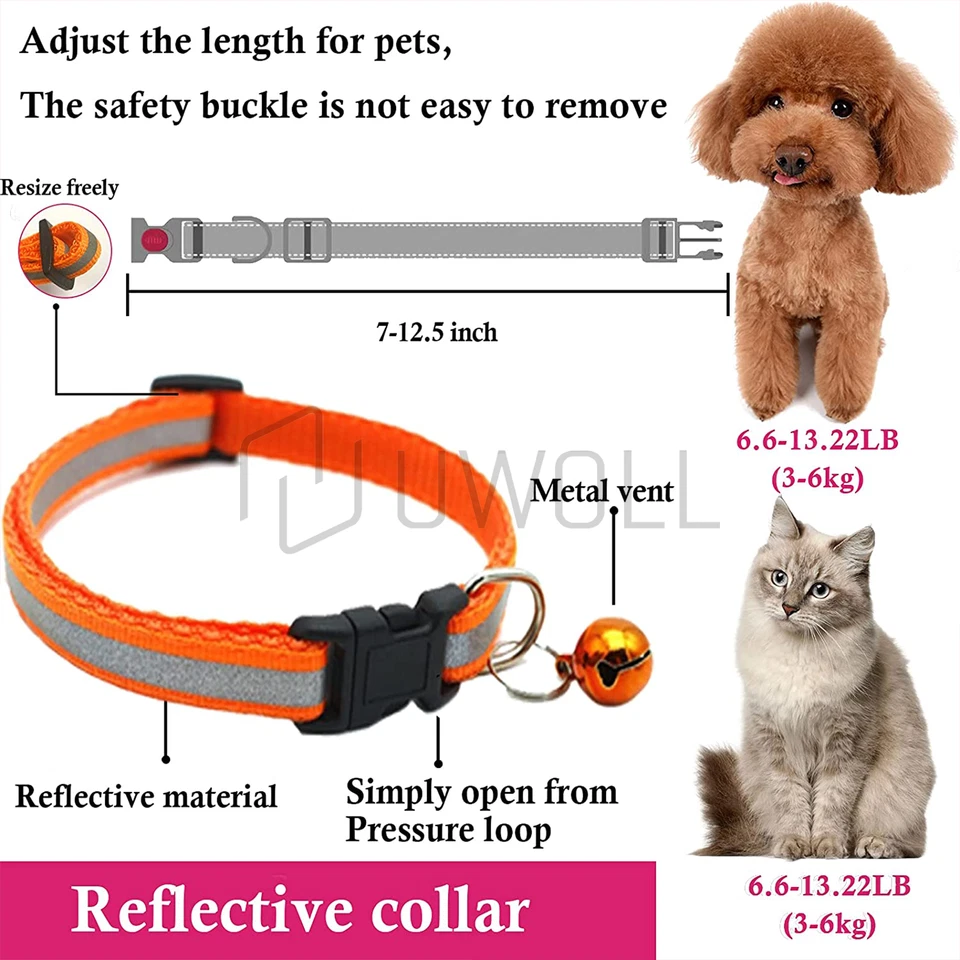 Reflective Nylon Collars With Bell For Cat kitten Small Dog Puppy Pet Adjustable - Image 3 of 4
