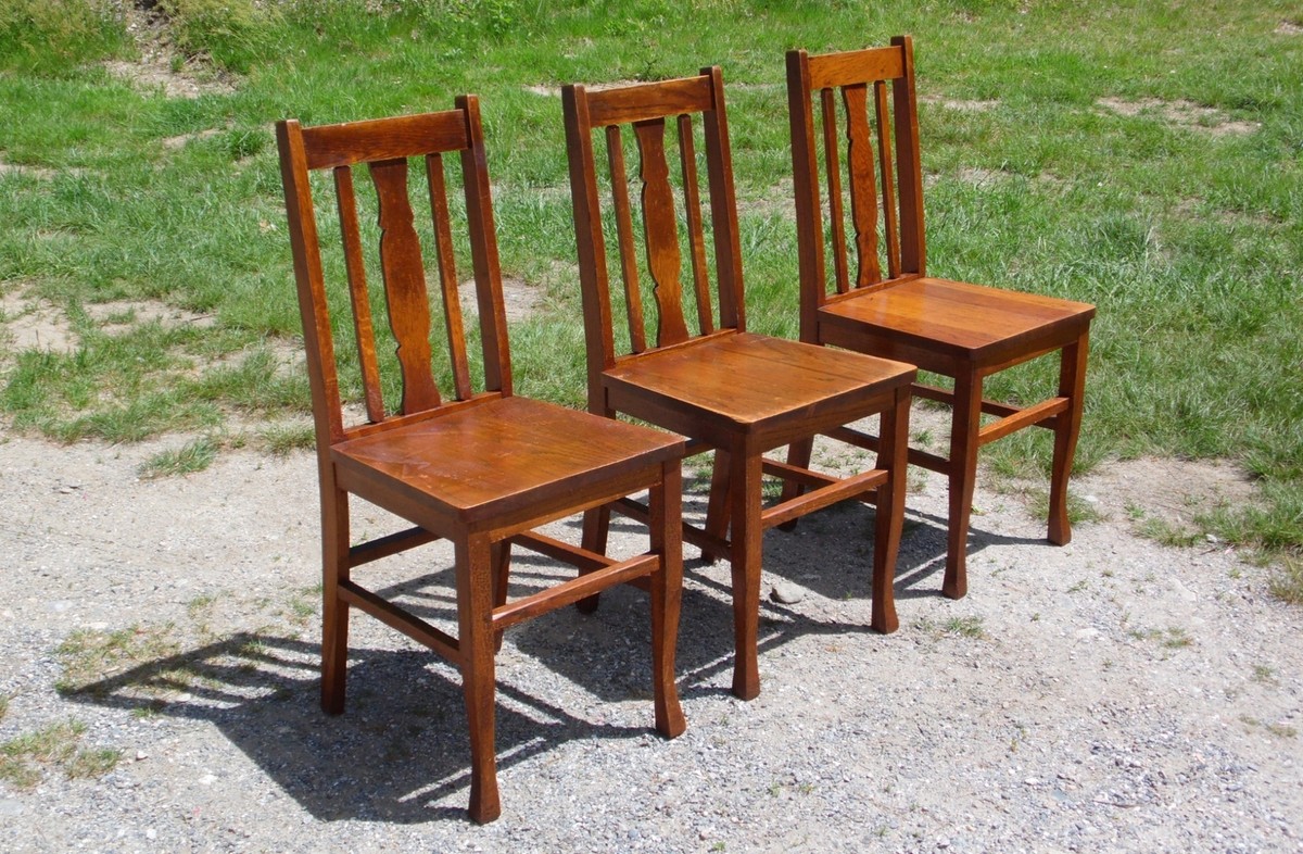 old maison chair ② Antique Set of 3 Mission Oak Craftsman Slat Back Stickley