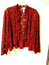 Catherine’s Sz 28 Futia Red Lace Ruffled Sequined Party Jacket Perfect Cond