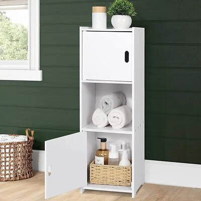 Bathroom Floor Cabinet Waterproof FreeStanding White Slim Bathroom Storage Unit