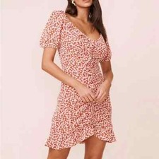 ASTR The Label Shirred Ruffle Mini Dress in Rust Ditsy Floral