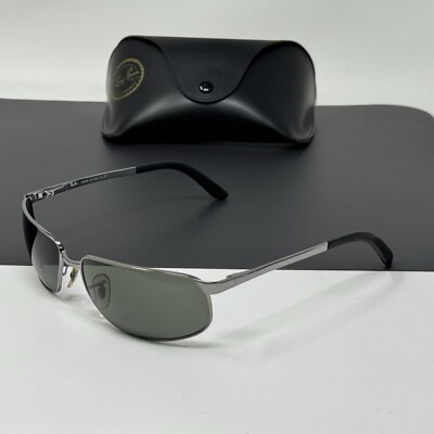 レア Ray-Ban RB3210 004/2H サングラス Ray Ban RB3218 004/48 Silver Metal Green Polarized Wrap Sunglasses