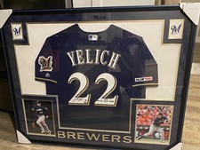Christian Yelich #22 Autographed Framed Stats Jersey Milwaukee Brewers STEINER