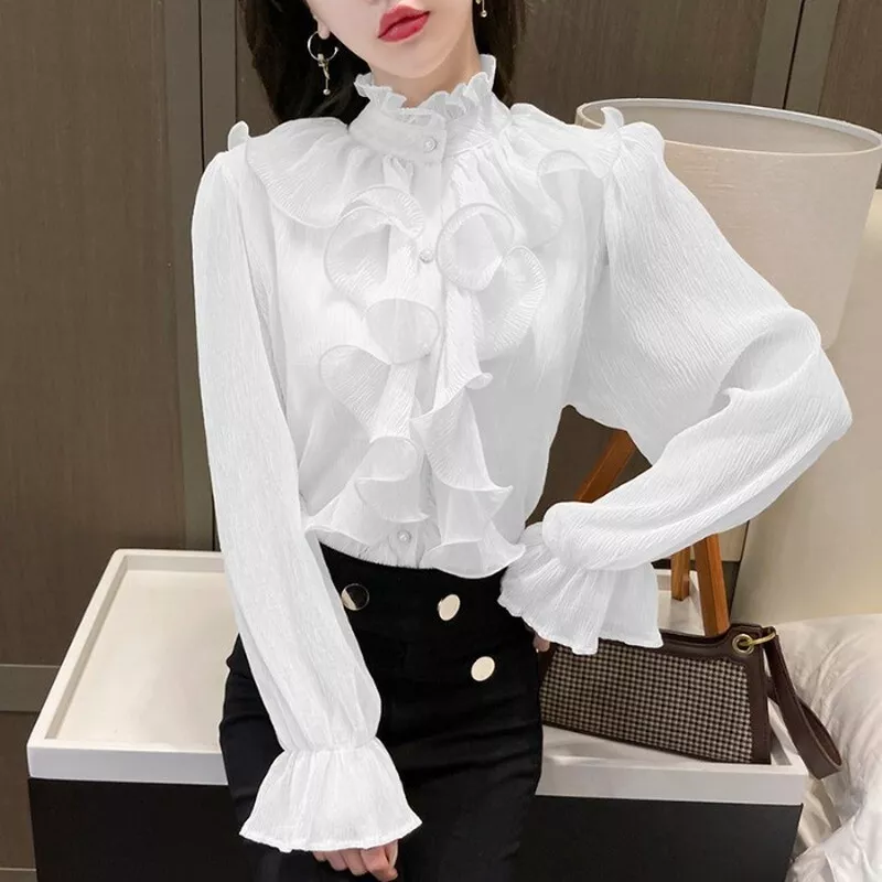 Lady Formal Chiffon Ruffles Shirt Tops Blouse Flare Sleeve Sweet Lolita  Frill