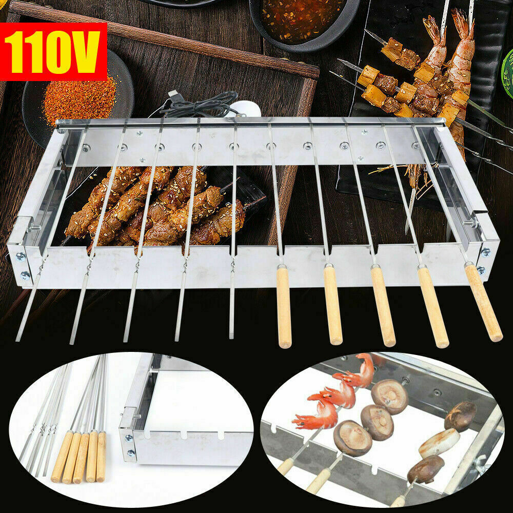 10 Holes Electric Automatic Rotisserie Shelf Barbecue Grill Picnic BBQ  Skewers