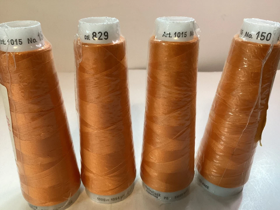 Mettler Metrosene Swiss Superfine Polyester Thread Cone Lot of 4 ORANGE 829 - Image 4 of 4