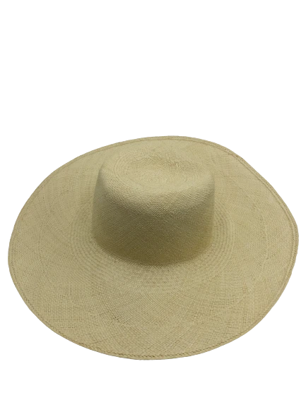 $325 Satya Twena Women's USA Beige Woven Straw Floppy Wide Brim Sun-Hat Size L