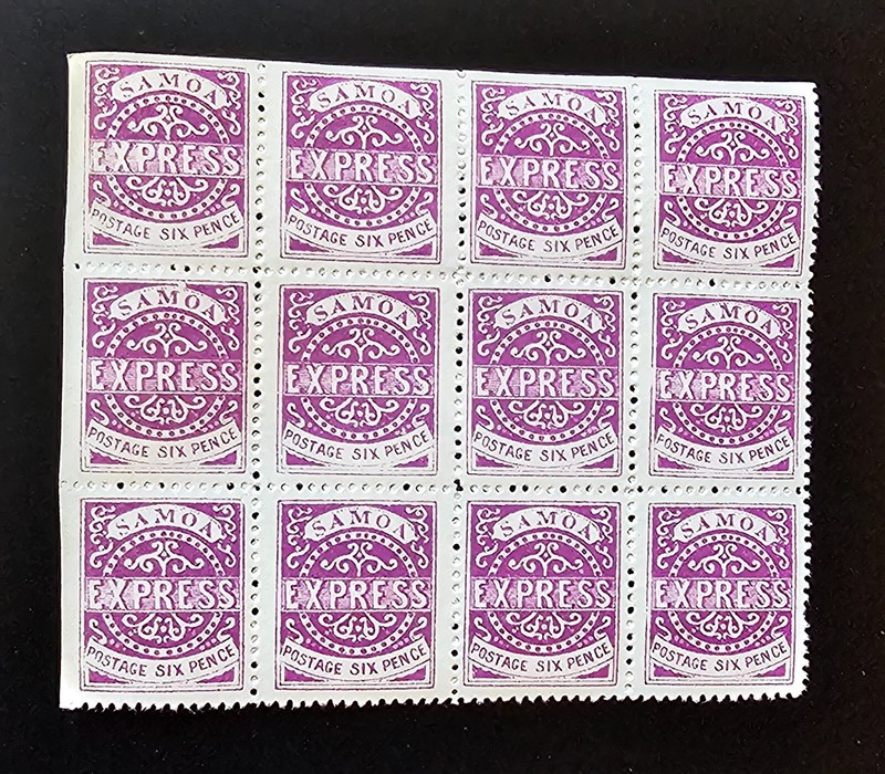 Samoa 1877 Scott 4 SG 6 Express CORNER BLOCK of 12 Mint NH CV $3600 REPRINT NICE