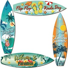 4 Pcs Surfboard Wall Hanging Sign Wooden Beach Decor Summer Themed