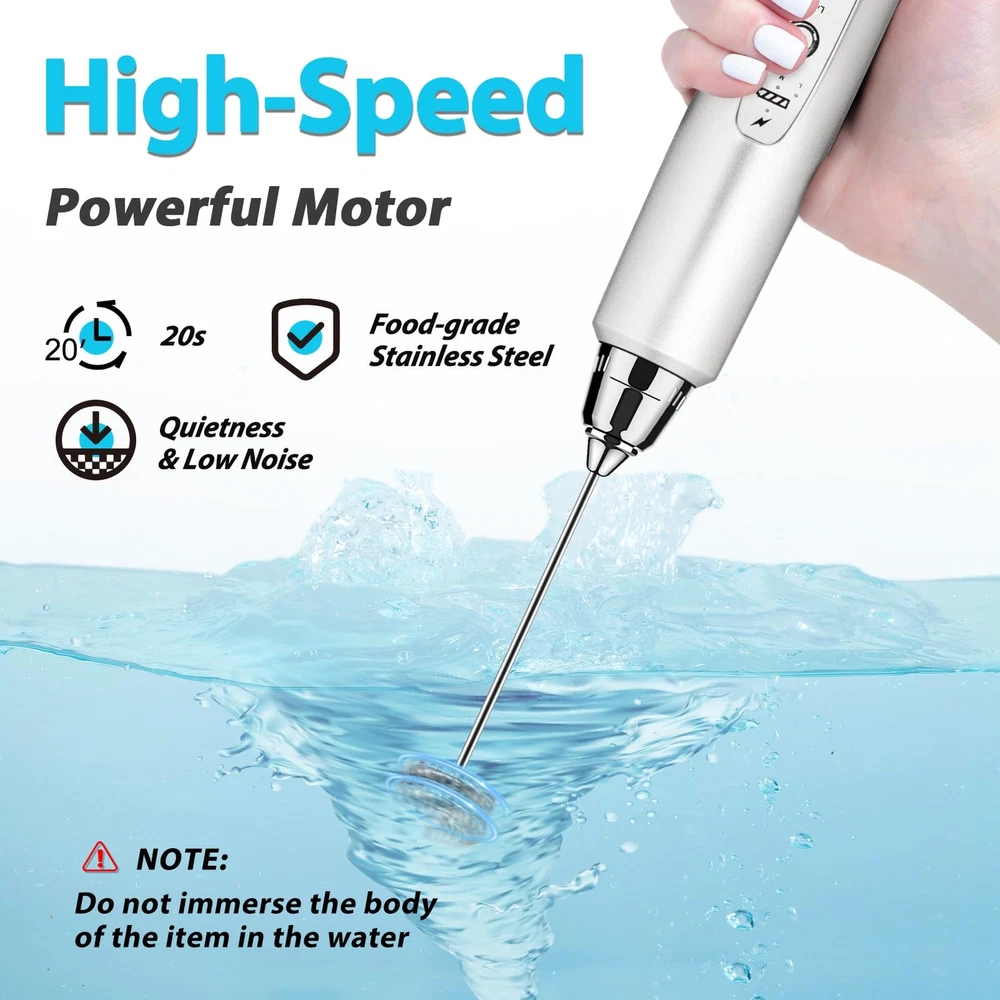 Milk Frother Rechargeable Handheld-Electric Whisk 3 Speed Adjustable, Coffee ...