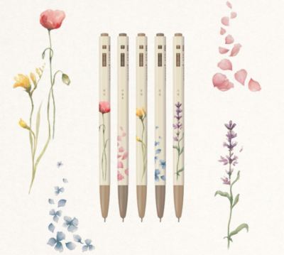 Monami Ballpoint Pen Gift Set of 5 - 153 Flower Edition (0.5mm) - Black