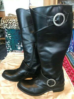 JOHN FLUEVOG HEIDI BOOTS BLACK LEATHER EQUESTRIAN KNEE HIGH Size 6