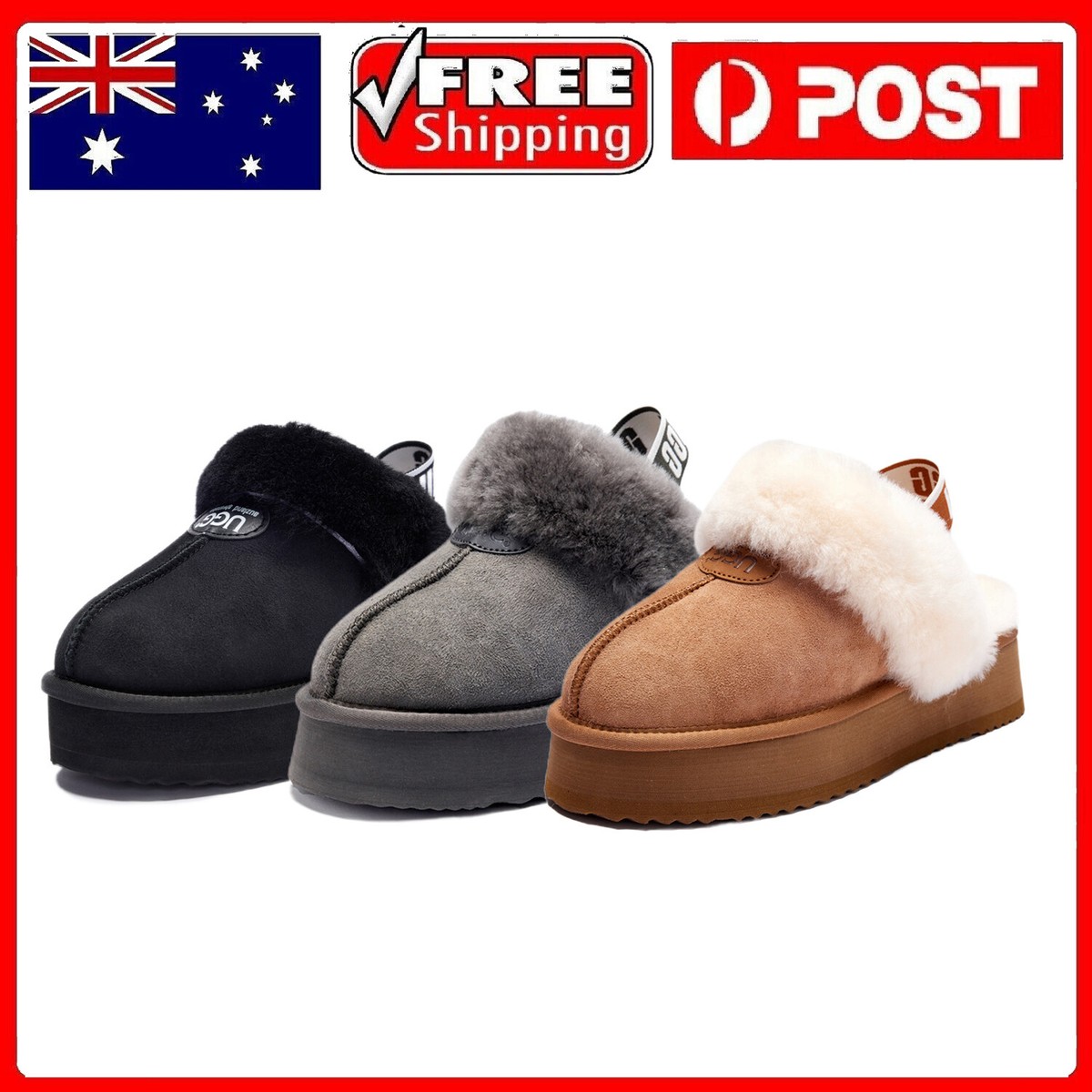 UGG Platform Slippers Australian Double Face Sheepskin UGG Platform Slippers Australian Double Face Sheepskin