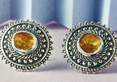 Handwerklich gefertigte gelbe Polki Diamant Ohrstecker in Sterlingsilber 0,50 ctw