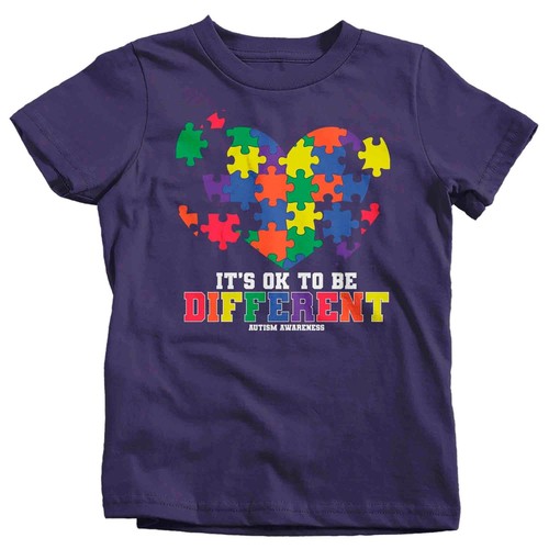 Kids Autism TShirt It's Ok To Be Different T Shirt Heart Puzzle Neurodiversity A - Picture 9 of 24