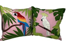 Jan Constantine England 100% Wool 2 Pillows  Tropical chinoiserie New